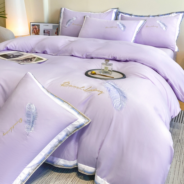 花愿（原花纪） 2026新款加密水洗棉刺绣四件套-蓝羽 蔷薇紫