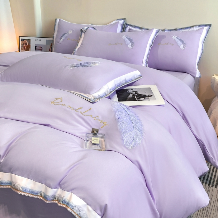 91家纺网 家纺一手货源 找家纺 花愿（原花纪） 2026新款加密水洗棉刺绣四件套-蓝羽 蔷薇紫