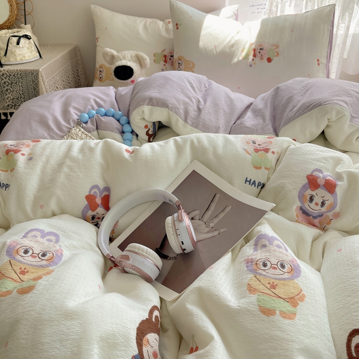 91家纺网 家纺一手货源 找家纺 沐芷 2025 木棉双层纱A类四件套直播 开学季宿舍三件套  单被套/四件套--提供买家秀 彼岸-拉布大王