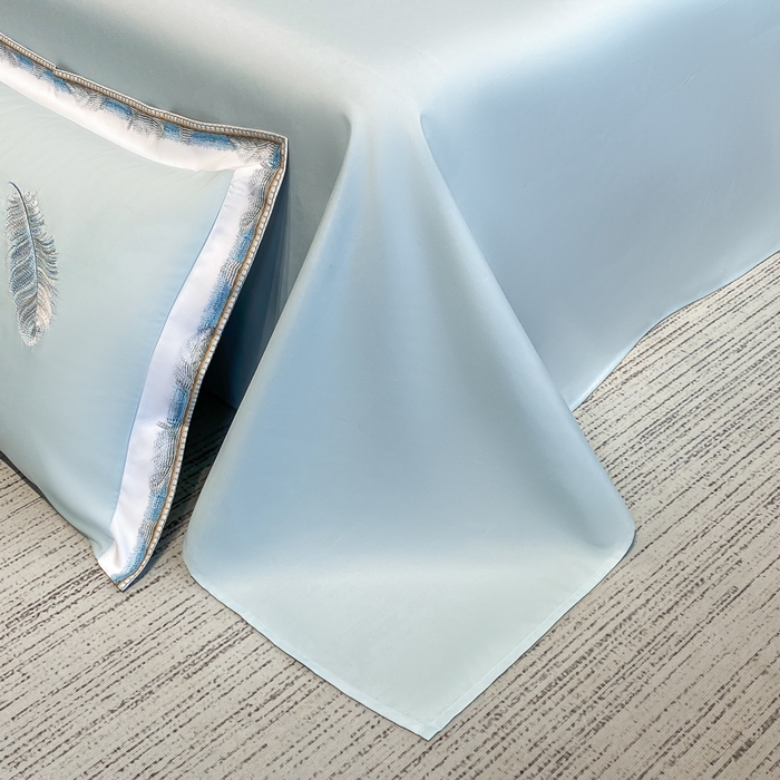 91家纺网 家纺一手货源 找家纺 花愿（原花纪） 2026新款加密水洗棉刺绣四件套-蓝羽 天空蓝