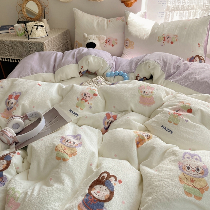 91家纺网 家纺一手货源 找家纺 沐芷 2025 木棉双层纱A类四件套直播 开学季宿舍三件套  单被套/四件套--提供买家秀 彼岸-拉布大王