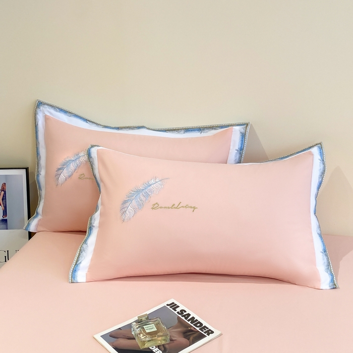 91家纺网 家纺一手货源 找家纺 花愿（原花纪） 2026新款加密水洗棉刺绣四件套-蓝羽 樱花粉