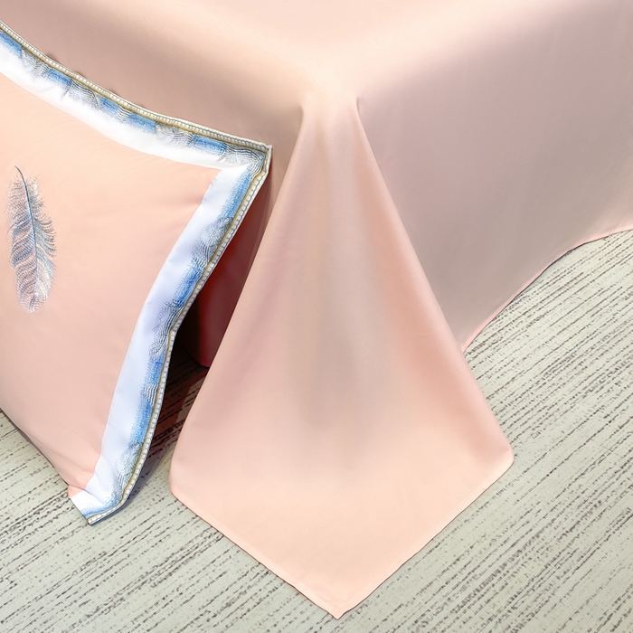 91家纺网 家纺一手货源 找家纺 花愿（原花纪） 2026新款加密水洗棉刺绣四件套-蓝羽 樱花粉