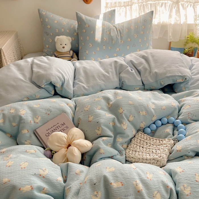 91家纺网 家纺一手货源 找家纺 （总）沐芷 2025 双层纱四件套直播 开学季宿舍三件套  单被套/四件套--提供买家秀