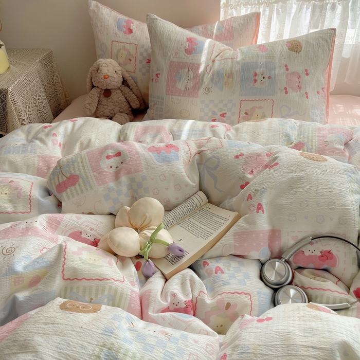 91家纺网 家纺一手货源 找家纺 沐芷 2025 木棉双层纱A类四件套直播 开学季宿舍三件套  单被套/四件套--提供买家秀 彼岸-奶油块块