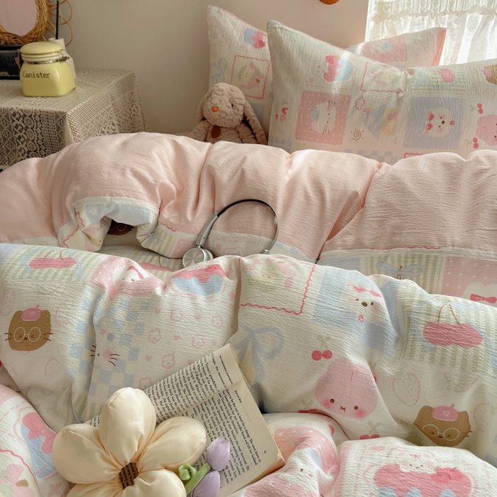 91家纺网 家纺一手货源 找家纺 沐芷 2025 木棉双层纱A类四件套直播 开学季宿舍三件套  单被套/四件套--提供买家秀 彼岸-奶油块块