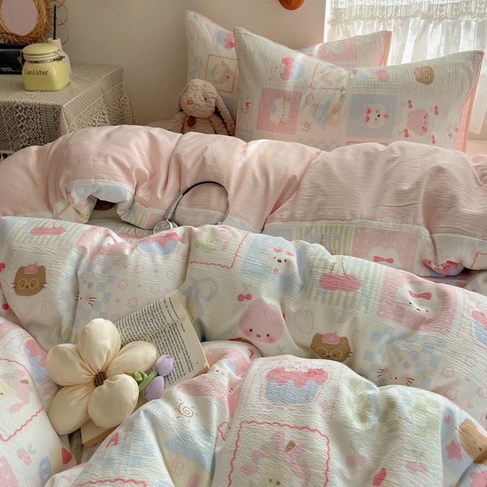 91家纺网 家纺一手货源 找家纺 沐芷 2025 木棉双层纱A类四件套直播 开学季宿舍三件套  单被套/四件套--提供买家秀 彼岸-奶油块块