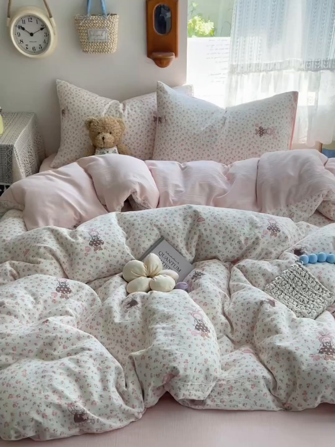 91家纺网 家纺一手货源 找家纺 沐芷 2025 木棉双层纱A类四件套直播 开学季宿舍三件套  单被套/四件套--提供买家秀 彼岸-芭比兔