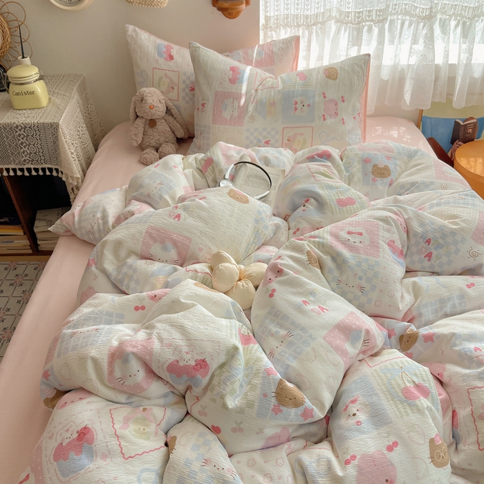 91家纺网 家纺一手货源 找家纺 沐芷 2025 木棉双层纱A类四件套直播 开学季宿舍三件套  单被套/四件套--提供买家秀 彼岸-奶油块块