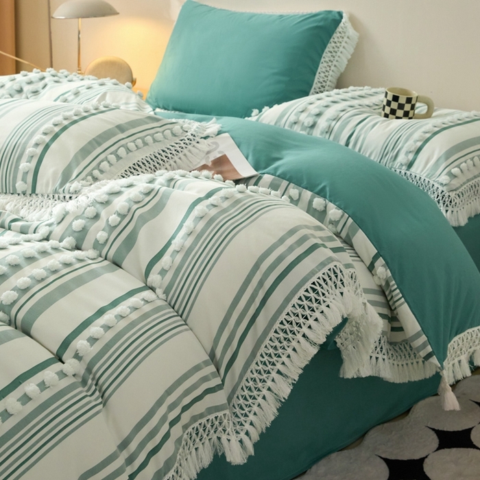 91家纺网 家纺一手货源 找家纺 （总）缘生活  2025新款长年供货四季通用高端大气阳离子球球+流苏四件套