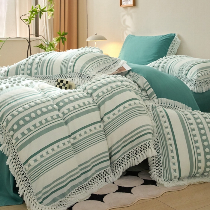 91家纺网 家纺一手货源 找家纺 （总）缘生活  2025新款长年供货四季通用高端大气阳离子球球+流苏四件套