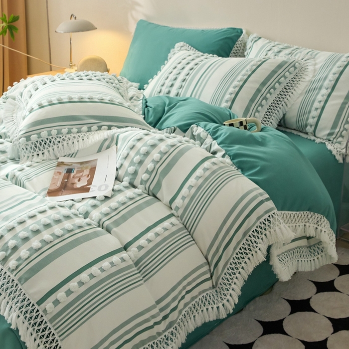 91家纺网 家纺一手货源 找家纺 （总）缘生活  2025新款长年供货四季通用高端大气阳离子球球+流苏四件套