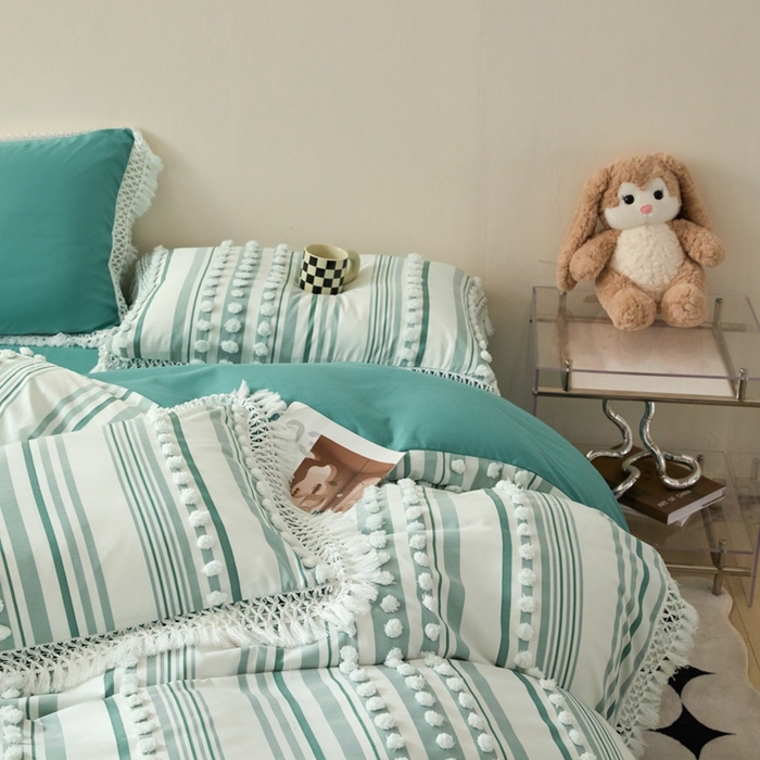 91家纺网 家纺一手货源 找家纺 （总）缘生活  2025新款长年供货四季通用高端大气阳离子球球+流苏四件套