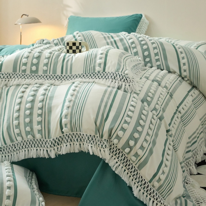 91家纺网 家纺一手货源 找家纺 （总）缘生活  2025新款长年供货四季通用高端大气阳离子球球+流苏四件套