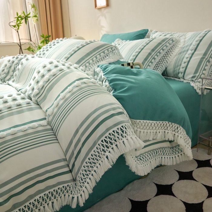 91家纺网 家纺一手货源 找家纺 （总）缘生活  2025新款长年供货四季通用高端大气阳离子球球+流苏四件套