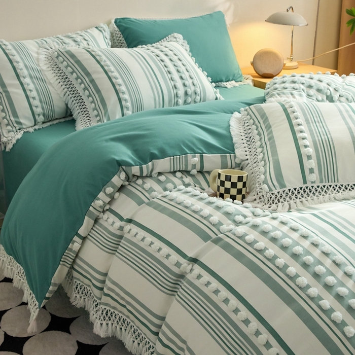 91家纺网 家纺一手货源 找家纺 （总）缘生活  2025新款长年供货四季通用高端大气阳离子球球+流苏四件套