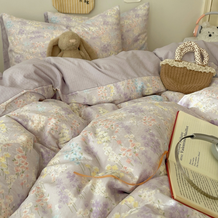 91家纺网 家纺一手货源 找家纺 沐芷 2025 木棉双层纱A类四件套直播 开学季宿舍三件套  单被套/四件套--提供买家秀 彼岸-薰衣草