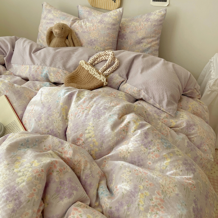 91家纺网 家纺一手货源 找家纺 沐芷 2025 木棉双层纱A类四件套直播 开学季宿舍三件套  单被套/四件套--提供买家秀 彼岸-薰衣草