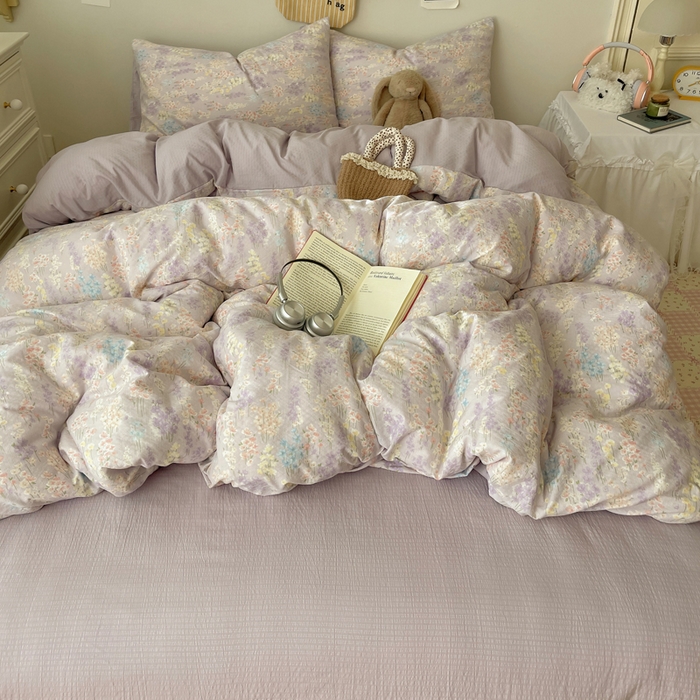 91家纺网 家纺一手货源 找家纺 沐芷 2025 木棉双层纱A类四件套直播 开学季宿舍三件套  单被套/四件套--提供买家秀 彼岸-薰衣草