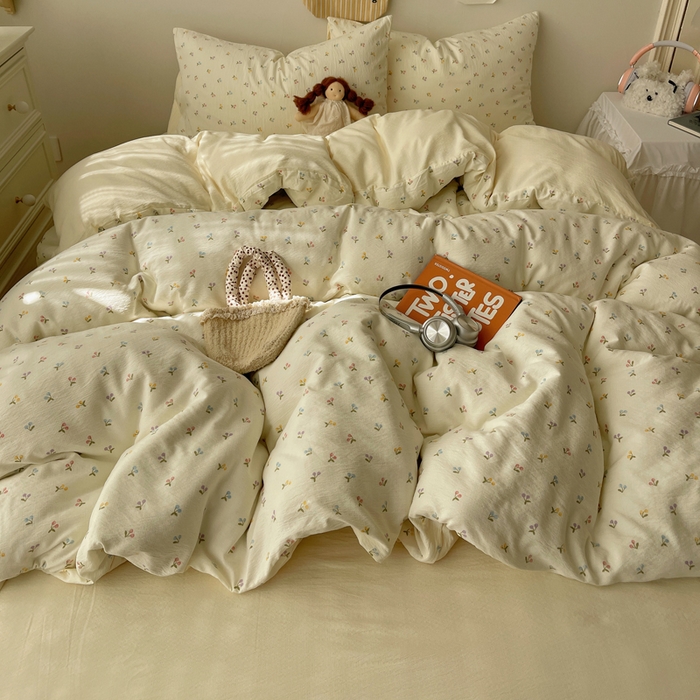 91家纺网 家纺一手货源 找家纺 沐芷 2025 木棉双层纱A类四件套直播 开学季宿舍三件套  单被套/四件套--提供买家秀 彼岸-樱桃布丁