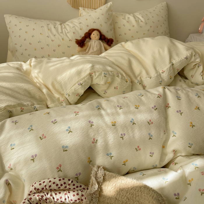 91家纺网 家纺一手货源 找家纺 沐芷 2025 木棉双层纱A类四件套直播 开学季宿舍三件套  单被套/四件套--提供买家秀 彼岸-樱桃布丁