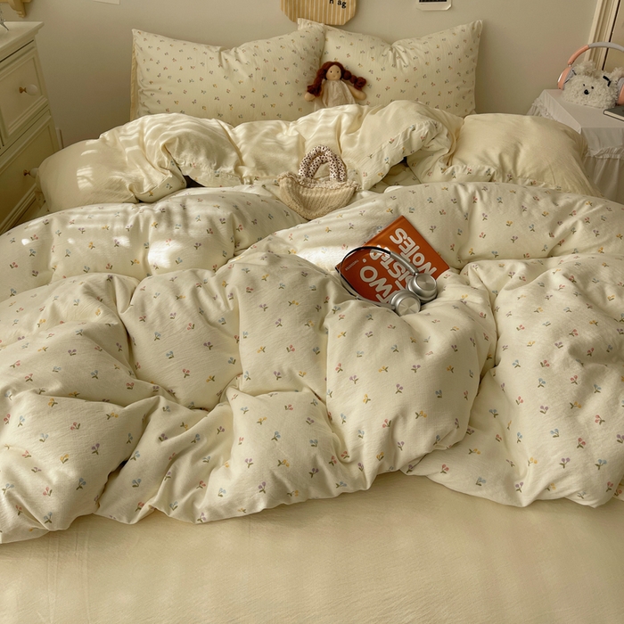 91家纺网 家纺一手货源 找家纺 沐芷 2025 木棉双层纱A类四件套直播 开学季宿舍三件套  单被套/四件套--提供买家秀 彼岸-樱桃布丁