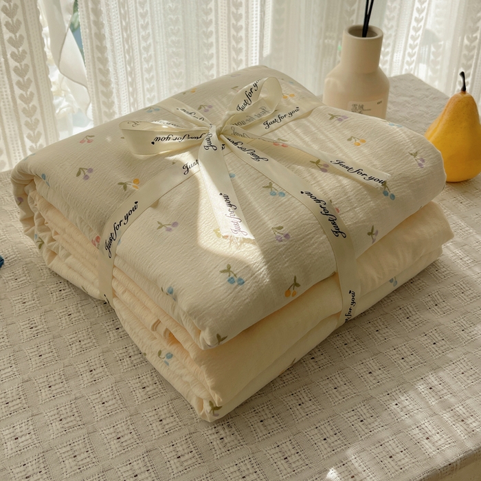 91家纺网 家纺一手货源 找家纺 沐芷 2025 木棉双层纱A类四件套直播 开学季宿舍三件套  单被套/四件套--提供买家秀 彼岸-樱桃布丁