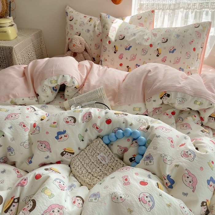 91家纺网 家纺一手货源 找家纺 沐芷 2025 木棉双层纱A类四件套直播 开学季宿舍三件套  单被套/四件套--提供买家秀 彼岸-蜡笔没有新