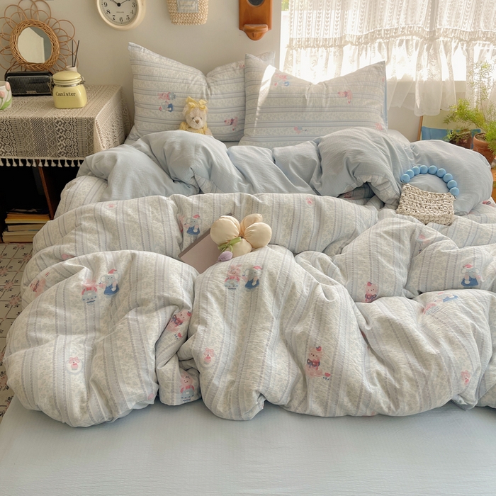 91家纺网 家纺一手货源 找家纺 沐芷 2025 木棉双层纱A类四件套直播 开学季宿舍三件套  单被套/四件套--提供买家秀 彼岸-小象宝宝