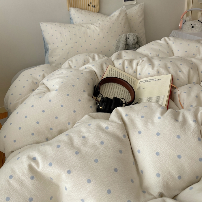 91家纺网 家纺一手货源 找家纺 沐芷 2025 木棉双层纱A类四件套直播 开学季宿舍三件套  单被套/四件套--提供买家秀 彼岸-海盐波点