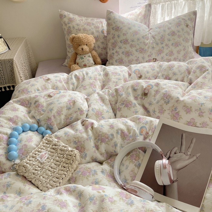 91家纺网 家纺一手货源 找家纺 沐芷 2025 木棉双层纱A类四件套直播 开学季宿舍三件套  单被套/四件套--提供买家秀 彼岸-梦镜之间