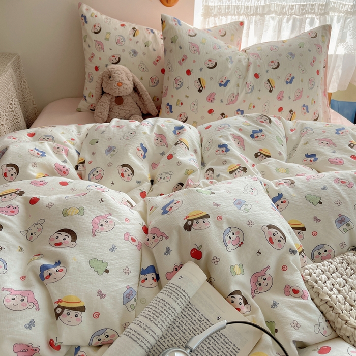 91家纺网 家纺一手货源 找家纺 沐芷 2025 木棉双层纱A类四件套直播 开学季宿舍三件套  单被套/四件套--提供买家秀 彼岸-蜡笔没有新