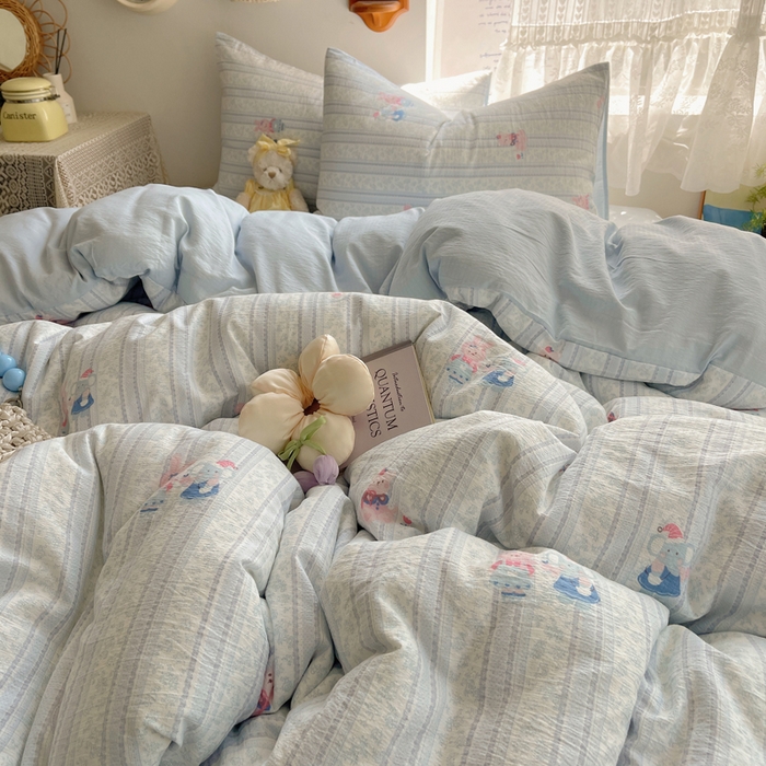 91家纺网 家纺一手货源 找家纺 沐芷 2025 木棉双层纱A类四件套直播 开学季宿舍三件套  单被套/四件套--提供买家秀 彼岸-小象宝宝