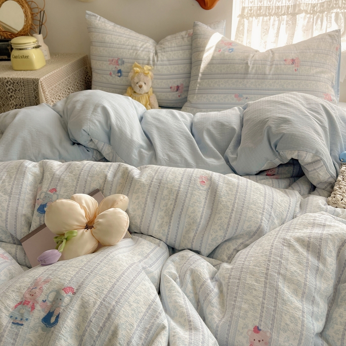 91家纺网 家纺一手货源 找家纺 沐芷 2025 木棉双层纱A类四件套直播 开学季宿舍三件套  单被套/四件套--提供买家秀 彼岸-小象宝宝