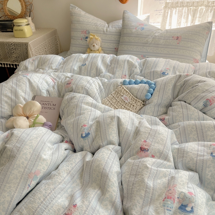 91家纺网 家纺一手货源 找家纺 沐芷 2025 木棉双层纱A类四件套直播 开学季宿舍三件套  单被套/四件套--提供买家秀 彼岸-小象宝宝