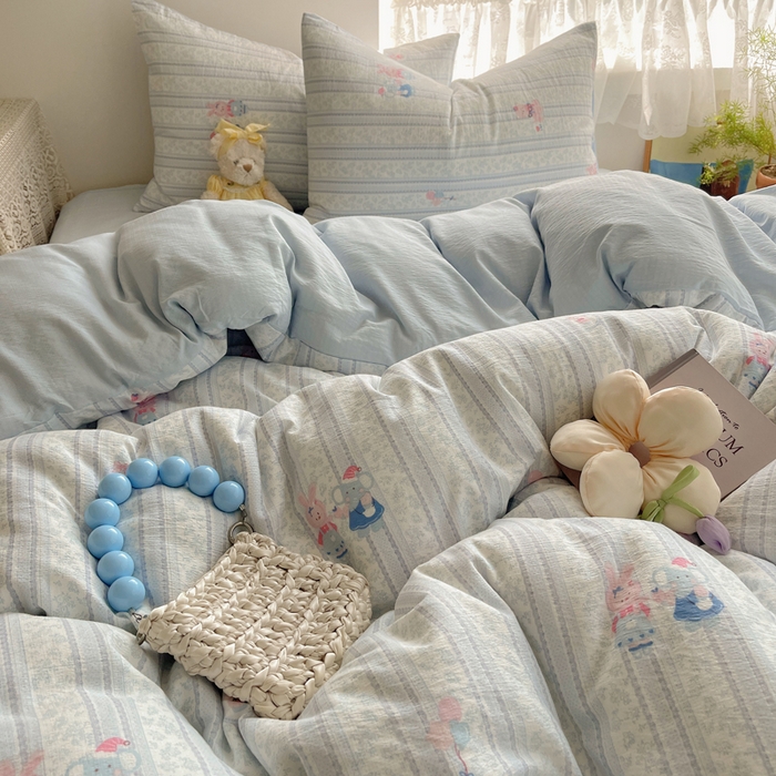 91家纺网 家纺一手货源 找家纺 沐芷 2025 木棉双层纱A类四件套直播 开学季宿舍三件套  单被套/四件套--提供买家秀 彼岸-小象宝宝