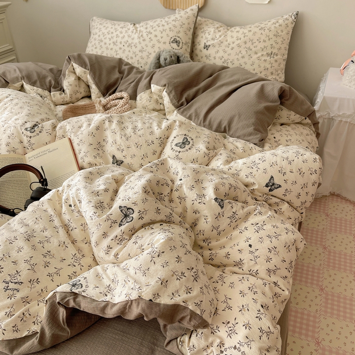 91家纺网 家纺一手货源 找家纺 沐芷 2025 木棉双层纱A类四件套直播 开学季宿舍三件套  单被套/四件套--提供买家秀 彼岸-困蝶