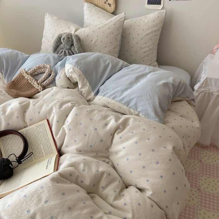 91家纺网 家纺一手货源 找家纺 沐芷 2025 木棉双层纱A类四件套直播 开学季宿舍三件套  单被套/四件套--提供买家秀 彼岸-海盐波点