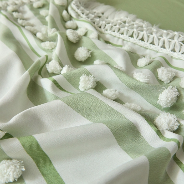 91家纺网 家纺一手货源 找家纺 缘生活  2025新款长年供货四季通用高端大气阳离子球球+流苏四件套 阳离子球球+流苏抹茶绿