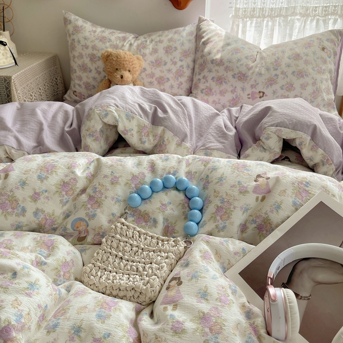 91家纺网 家纺一手货源 找家纺 沐芷 2025 木棉双层纱A类四件套直播 开学季宿舍三件套  单被套/四件套--提供买家秀 彼岸-梦镜之间