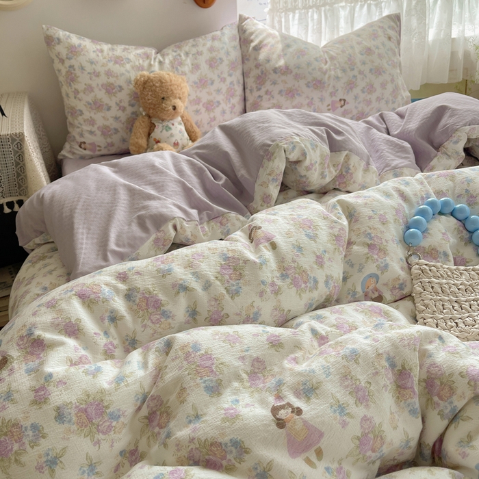 91家纺网 家纺一手货源 找家纺 沐芷 2025 木棉双层纱A类四件套直播 开学季宿舍三件套  单被套/四件套--提供买家秀 彼岸-梦镜之间