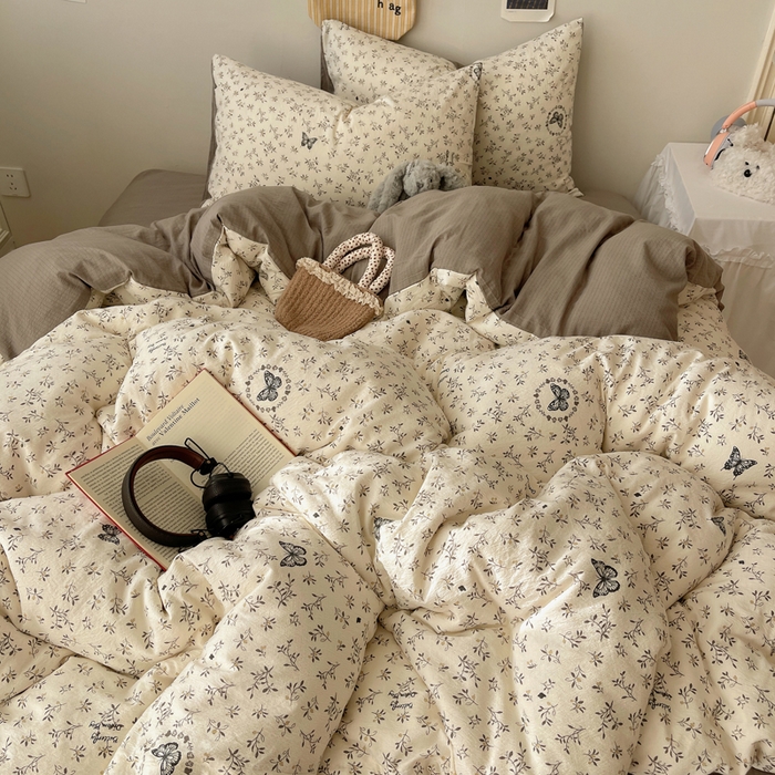 91家纺网 家纺一手货源 找家纺 沐芷 2025 木棉双层纱A类四件套直播 开学季宿舍三件套  单被套/四件套--提供买家秀 彼岸-困蝶