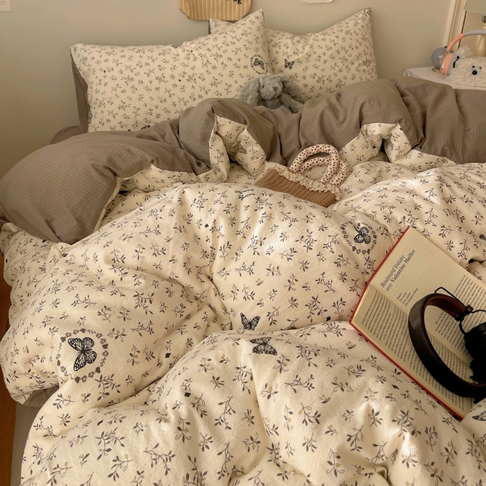 91家纺网 家纺一手货源 找家纺 沐芷 2025 木棉双层纱A类四件套直播 开学季宿舍三件套  单被套/四件套--提供买家秀 彼岸-困蝶