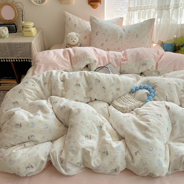 91家纺网 家纺一手货源 找家纺 沐芷 2025 木棉双层纱A类四件套直播 开学季宿舍三件套  单被套/四件套--提供买家秀 彼岸-晴天小猫