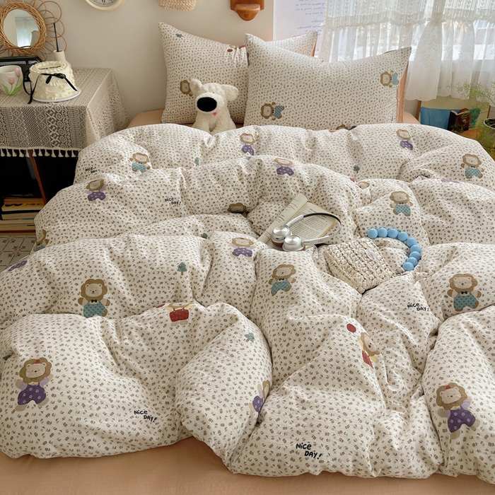 91家纺网 家纺一手货源 找家纺 沐芷 2025 木棉双层纱A类四件套直播 开学季宿舍三件套  单被套/四件套--提供买家秀 彼岸-狮子唱片