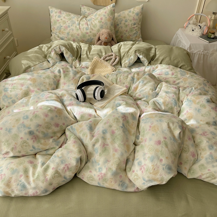 91家纺网 家纺一手货源 找家纺 沐芷 2025 木棉双层纱A类四件套直播 开学季宿舍三件套  单被套/四件套--提供买家秀 彼岸-栀子花信