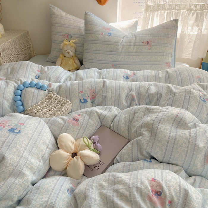 91家纺网 家纺一手货源 找家纺 沐芷 2025 木棉双层纱A类四件套直播 开学季宿舍三件套  单被套/四件套--提供买家秀 彼岸-小象宝宝