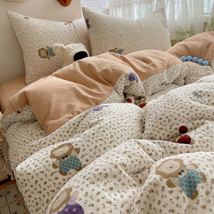 91家纺网 家纺一手货源 找家纺 沐芷 2025 木棉双层纱A类四件套直播 开学季宿舍三件套  单被套/四件套--提供买家秀 彼岸-狮子唱片