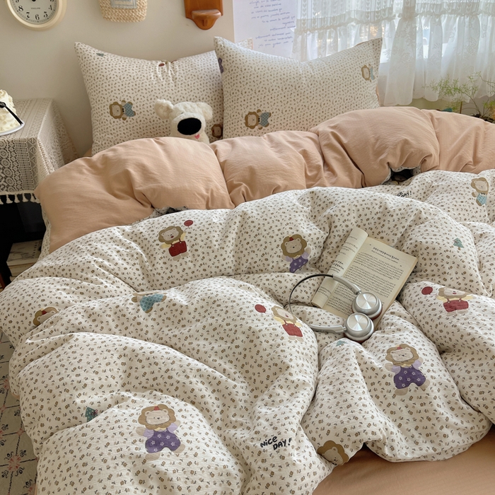 91家纺网 家纺一手货源 找家纺 沐芷 2025 木棉双层纱A类四件套直播 开学季宿舍三件套  单被套/四件套--提供买家秀 彼岸-狮子唱片