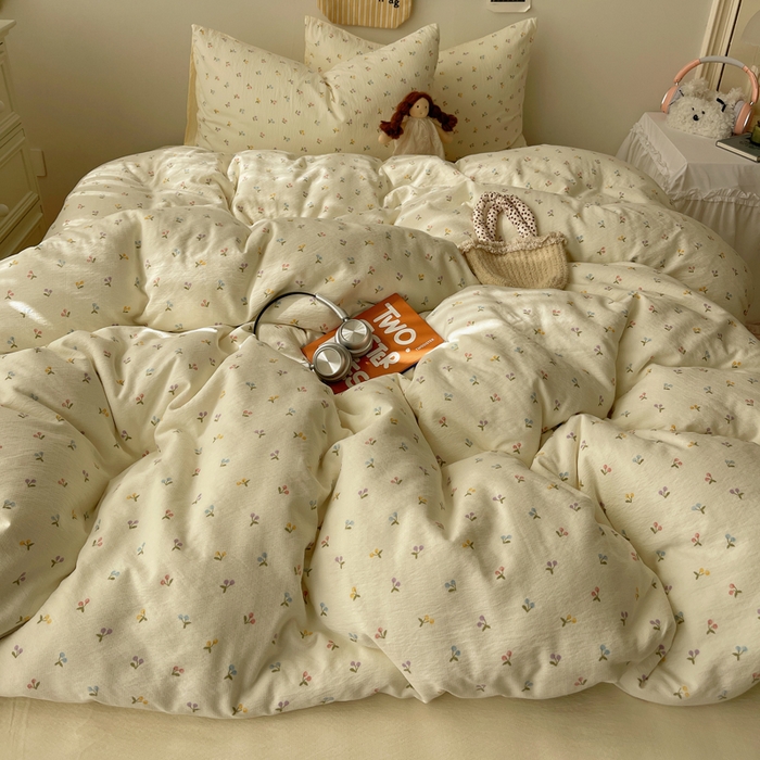 91家纺网 家纺一手货源 找家纺 沐芷 2025 木棉双层纱A类四件套直播 开学季宿舍三件套  单被套/四件套--提供买家秀 彼岸-樱桃布丁